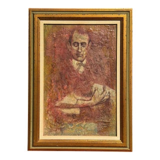 Original Jean-Charles Bouloc Mix Media Portrait Oil Painting on Canvas For Sale