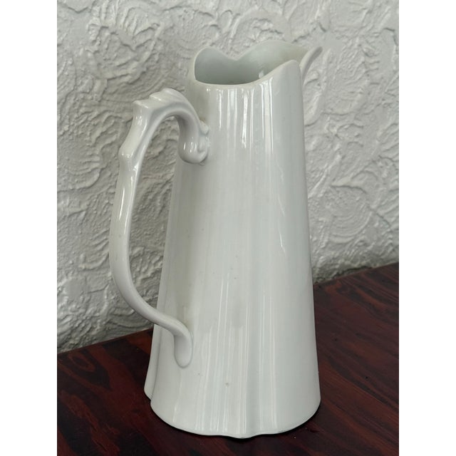 Godinger Godinger White Porcelain Fluted Pitcher With Scroll Handle For Sale - Image 4 of 10