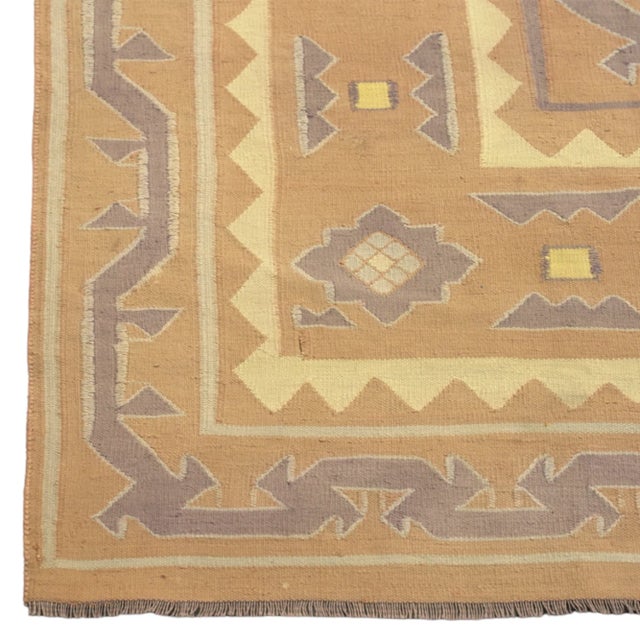 Rug & Kilim Vintage Dhurrie Rug in Brown With Mauve Geometric Patterns, From Rug & Kilim For Sale - Image 4 of 5