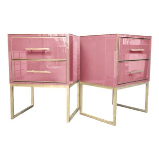 Pink Murano Glass and Brass Bedside Tables from Justfurnituress SRL, Set of 2 For Sale