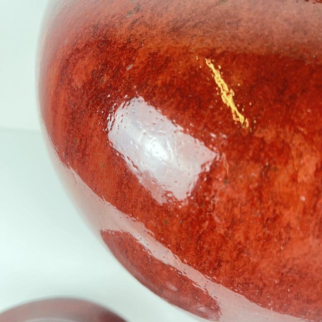 Large Vintage Japanese Oxblood Red Glazed Ceramic Covered Jar, 1950s For Sale - Image 11 of 17