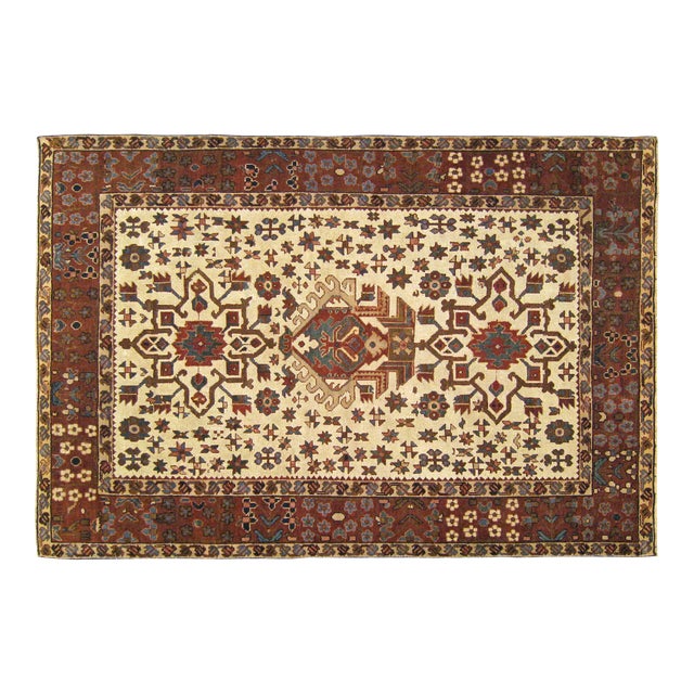 Antique Persian Heriz Karaja Oriental Rug, Small Size, w/ Multiple Medallions For Sale