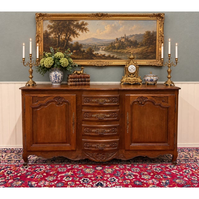 EXQUISITE Antique French Carved Louis XV Style Bow Front Oak Buffet, Sideboard, or Server~~ HIGHLY CARVED antique French...