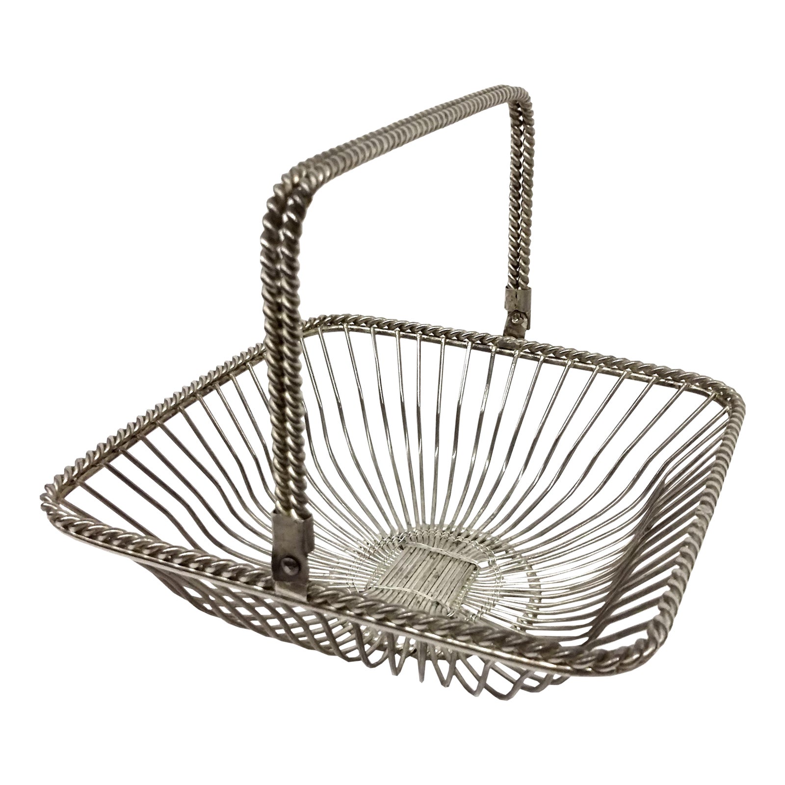 Vintage Square Silver Plate Wire Basket Chairish