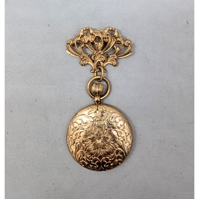 Mid-Century Modern Vintage 1964 Signed Napier Goldtone Pocket Watch Style Brooch For Sale - Image 3 of 6
