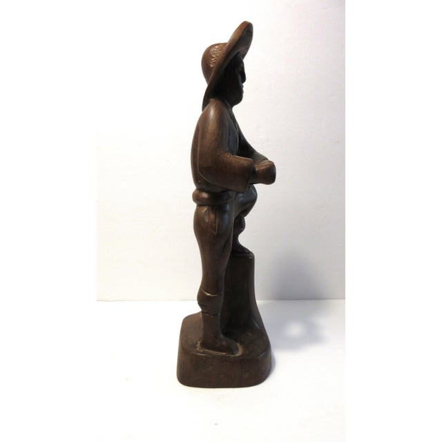 Brown Vintage Antonio Zeppellini Hand Carved Wooden "Woodsman" Statue Sculpture - 1960s For Sale - Image 8 of 10