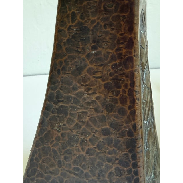 Antique Original Arts & Crafts Hammered Copper Candle Sticks a Pair C. 1905 For Sale - Image 12 of 12