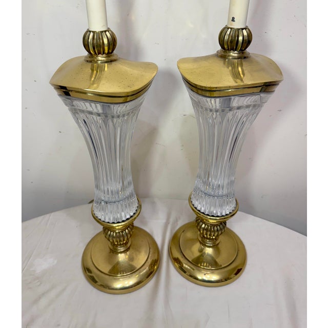 Stiffel 1980s Stiffel Vintage Brass Cut Crystal Electric Table Parlor Lamps - a Pair For Sale - Image 4 of 10