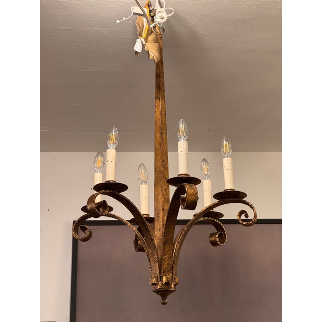 Paul Ferrante Antique Dutch Metal Leaf Iris Chandelier For Sale - Image 10 of 12