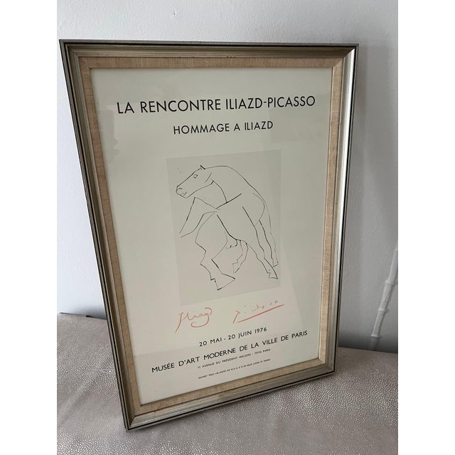 Glass 1970s Framed French Le Recontre Iliazd, Pablo Picasso Poster with Horse For Sale - Image 7 of 10
