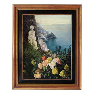 Alfredo Santini, Amalfi Coast, 1990s, Oil Painting on Canvas, Framed For Sale