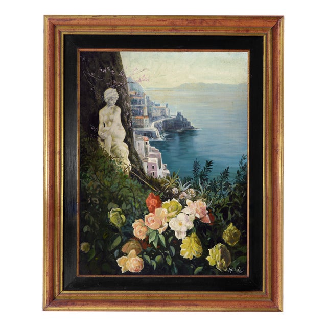 Alfredo Santini, Amalfi Coast, 1990s, Oil Painting on Canvas, Framed For Sale