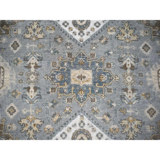 2010s Gray and Ivory, Karajeh Design With Geometric Medallion, Natural Wool, Square Oriental Rug For Sale In New York - Image 6 of 12
