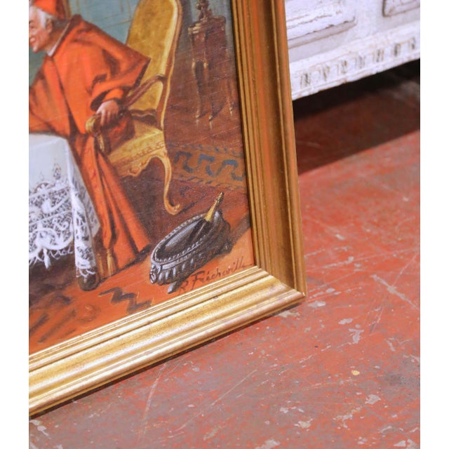 Early 20th Century French Cardinal Genre Interior Painting Signed R. Fricheville For Sale - Image 10 of 11