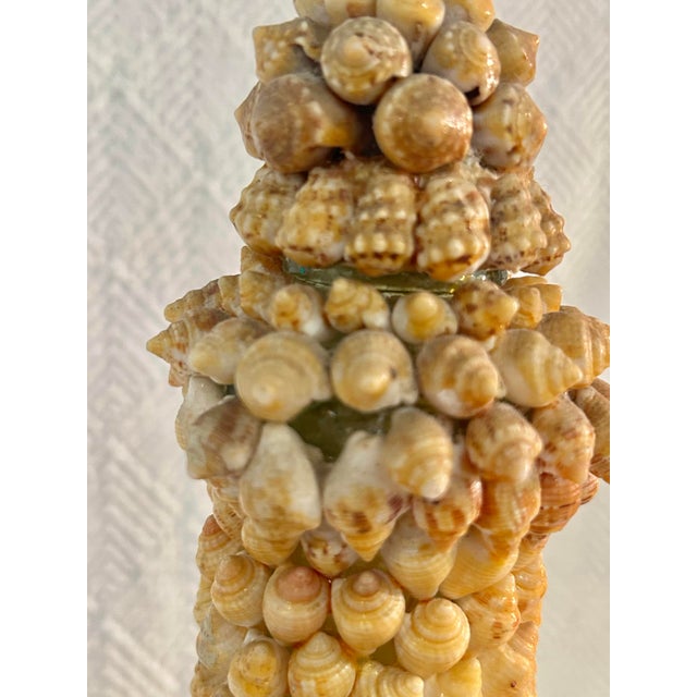 “Vintage Mid-Century Shell-Encrusted Decanter or Memory Bottle – Folk Art Coastal Grotto Shellwork.” For Sale - Image 10 of 12