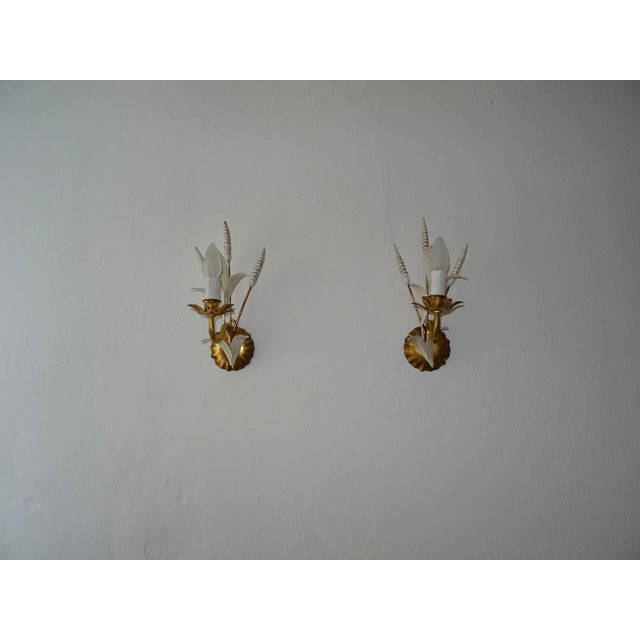 Metal Mid-Century Wheat Hollywood Regency Italian Sconces C 1950 For Sale - Image 7 of 8