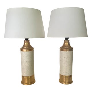 Sculptural Cream and Gold Ceramic Table Lamps by Bitossi for Bergboms, Italy, 1960s, Set of 2 For Sale