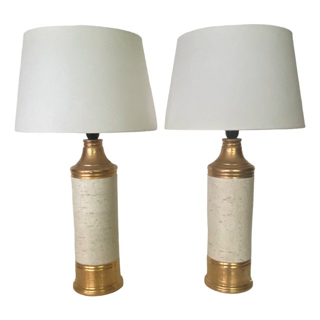 Sculptural Cream and Gold Ceramic Table Lamps by Bitossi for Bergboms, Italy, 1960s, Set of 2 For Sale