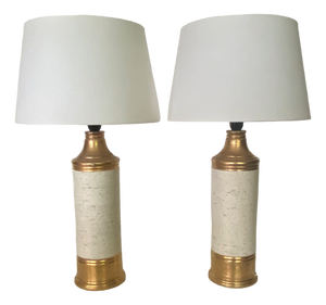 Sculptural Cream and Gold Ceramic Table Lamps by Bitossi for Bergboms, Italy, 1960s, Set of 2