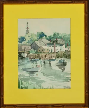 "Coastal Harbor Scene" Watercolor Painting