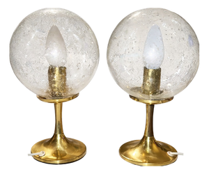 Vintage Bubble Glass Table Lamps with Brass Bases, 1965, Set of 2