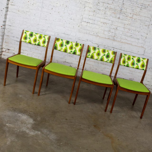1970’s Scandinavian Modern Dining Chairs by D Scan W/ Teak Frames & Avocado Fabric Set of 4 For Sale - Image 6 of 18