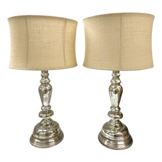 Pottery Barn Leera Mercury Glass Lamps With Original Linen Shades - a Pair For Sale