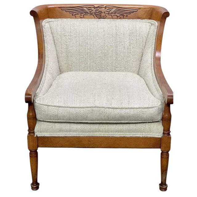 Vintage Traditional American Style Stanton Furniture Mahogany & Textured Slub Upholstery Club Chair For Sale - Image 11 of 12
