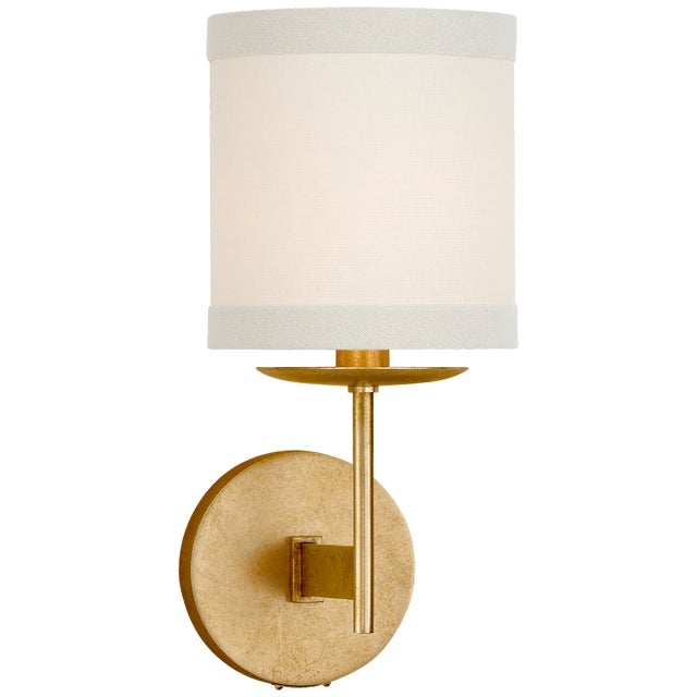Modern Kate Spade New York for Visual Comfort Signature Walker Small Sconce in Gild with Cream Linen Shade For Sale - Image 3 of 4