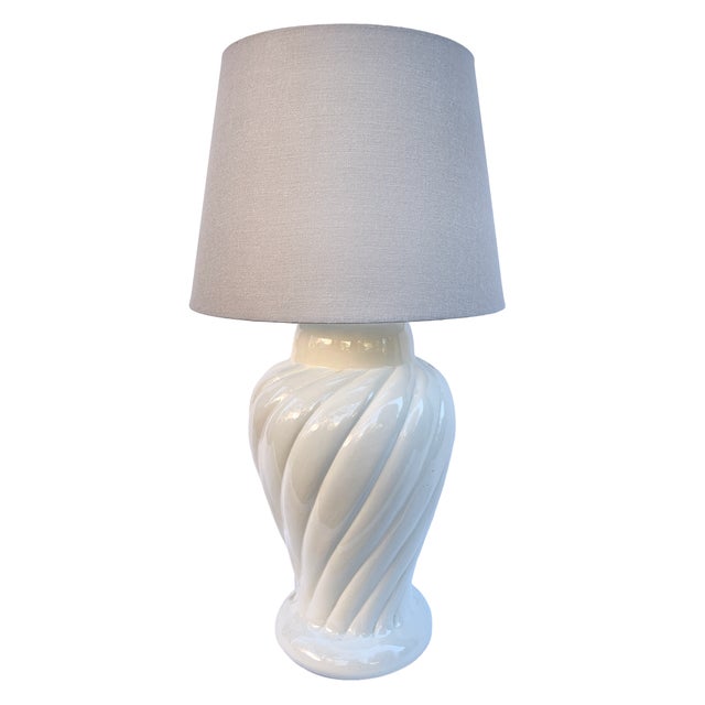 Large Beige Ceramic Table Lamp For Sale - Image 6 of 6