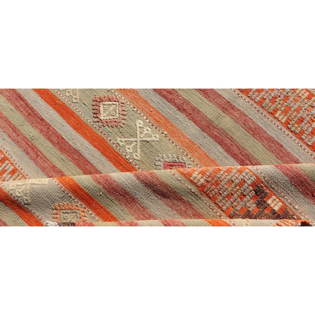 Mid 20th Century Vintage Turkish Kilim With Colorful Stripes in Orange Lt. Green Red & Gray For Sale - Image 11 of 13