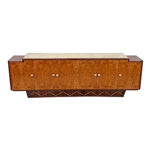 Monumental 119" Long French Art Deco Credenza Style of Jules Leleu