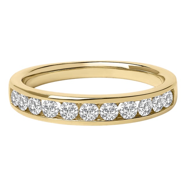 14K Yellow Gold 1/2 Cttw Round Diamond 11 Stone Channel Set Band, Size 5 For Sale