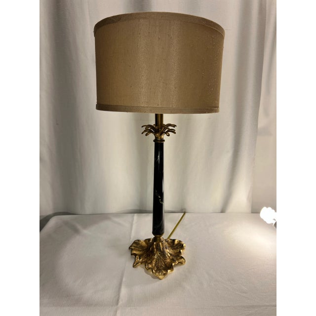 Black Contemporary Hollywood Regency Empire Style Column Palm Tree Table Lamp With Shade For Sale - Image 8 of 10
