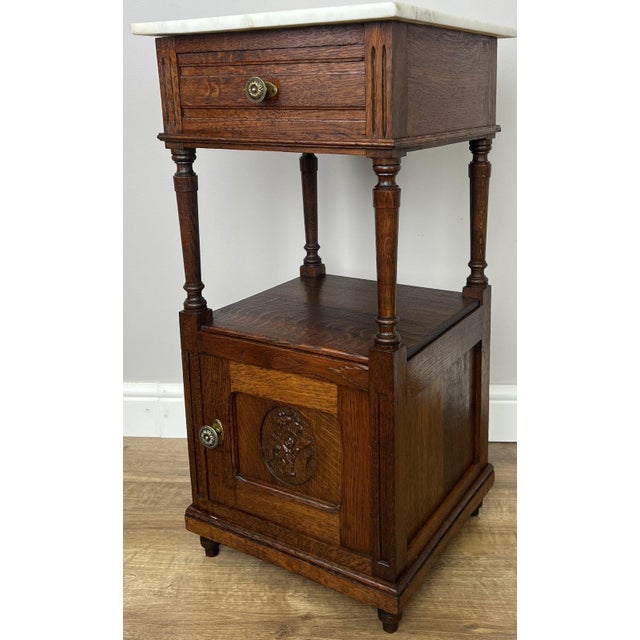 Antique French Bedside Tables with Marble Top, Set of 2 For Sale - Image 10 of 15