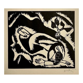 Reuven Rubin, Rare 1923 Cubist Reuven Rubin Woodcut Woodblock Print Israeli Hasidic Judaica For Sale