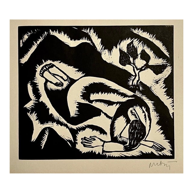 Reuven Rubin, Rare 1923 Cubist Reuven Rubin Woodcut Woodblock Print Israeli Hasidic Judaica For Sale