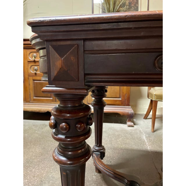 Good condition. There are two drawers opens diagonal as partner desk in each side.