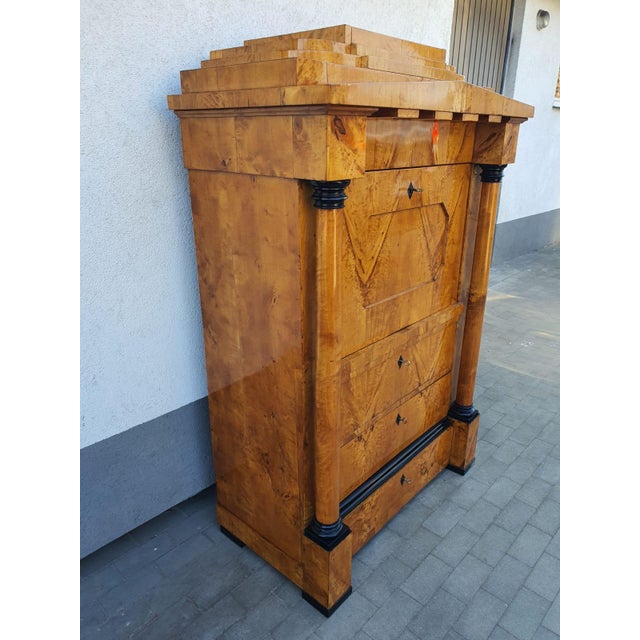 Biedermeier Secretary Desk in Cherrywood with Columns, 1820 For Sale - Image 6 of 18
