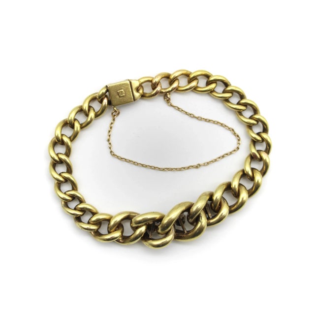 14K Gold Edwardian Graduated Curb Link Bracelet with Ruby, Diamond & Sapphire For Sale In Los Angeles - Image 6 of 7