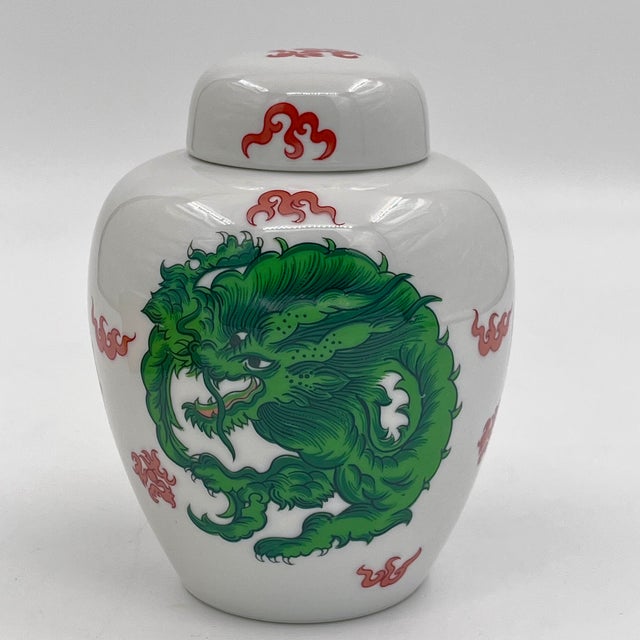Ceramic Vintage Fitz & Floyd Green Dragon Ginger Jar With Lid For Sale - Image 7 of 12