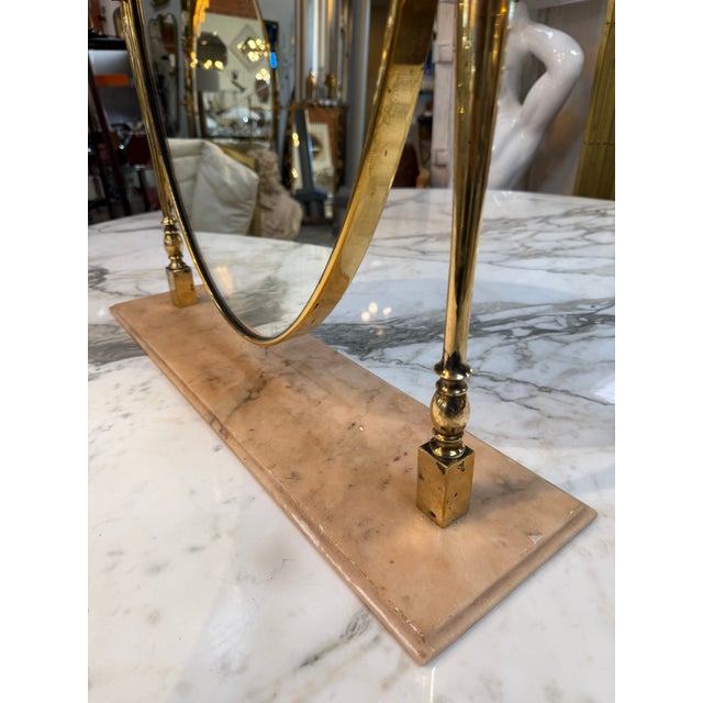 1970s Vintage Brass Oval Vanity Mirror With Marble Base For Sale - Image 5 of 10