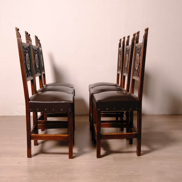 Vintage Carved Wooden Chairs, 1920s, Set of 6 For Sale - Image 6 of 18