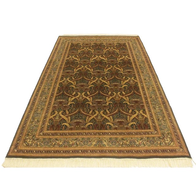 Shabby Chic 1980s Art Nouveau Green/Gold Wool Rug - 5'5 X 8'1 For Sale - Image 3 of 8