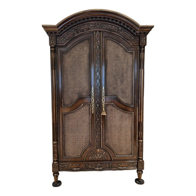 Late 20th Century Ej Victor French Louis XVI Style Wood and Cane Armoire For Sale