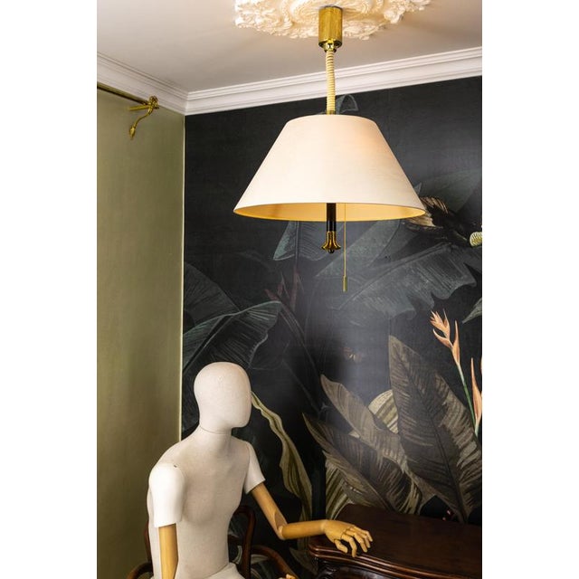 Large Adjustable Brass and Light Beige 5-Light Pendant Lamp, 1980s For Sale - Image 13 of 18