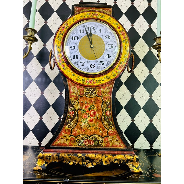 1980s Castilian Imports Oversized Italian Florentine Style Hand-Painted Mantel Clock For Sale - Image 5 of 18
