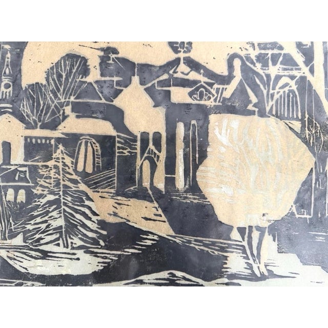Gothic Vintage Large Princeton Art Yvonne Burk Limited Edition Woodblock Print 1960s New Jersey For Sale - Image 3 of 9