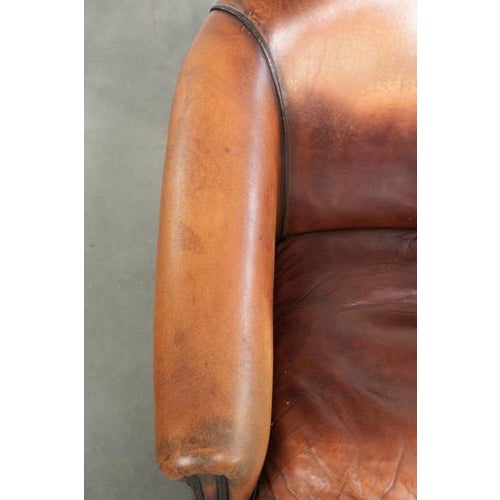 Textile Vintage Sheepskin Club Armchair with Black Piping For Sale - Image 7 of 16