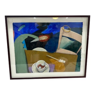 Mixed Media Still Life by Sisk – Watercolor With Collage Elements, Framed For Sale